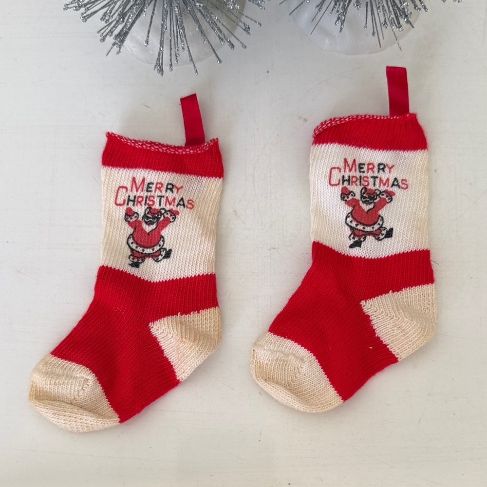 Antique African American Santa Claus Baby Sock Mini Stocking Christmas Ornament